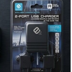 EZ‎ Collection 2-Port USB Charger Intelligent Charging System Black A 2FD-B NEW